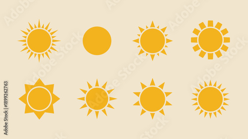 Sun Icon Set Flat Vector Illustration for Weather and Summer Design