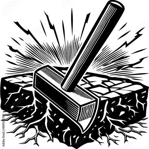 Titan breaking through a wall, unstoppable force, overcoming barriers, power, determination.