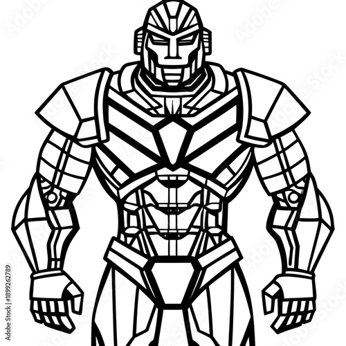 Mechanical titan with simplified armor shapes, futuristic, strong, stylized, digital art.