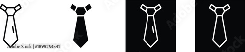 Necktie icons set featuring solid, outline, and inverted styles for business fashion, formal wear, and corporate design concepts
