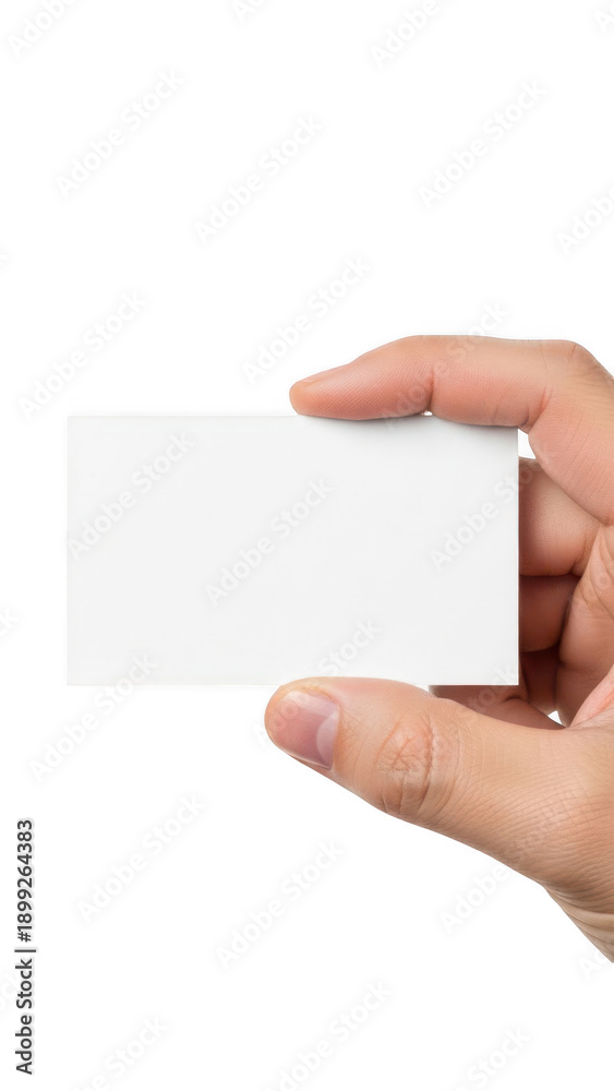 Obraz premium Hand holding blank business card isolated on transparent background