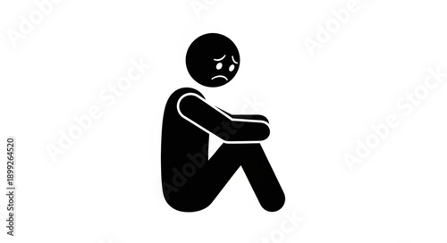 Sad Stick Figure Icon Depicting Loneliness and Depression.