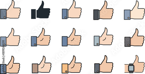 Collection of diverse thumbs up illustrations displayed in a grid arrangement