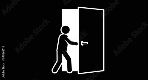 Silhouette Figure Opening a Door to Light.