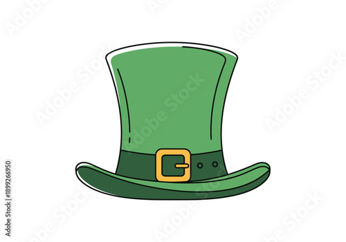 Green Top Hat With Golden Buckle For Celebration And Folklore Events Isolated On White Background Simple Design Graphic Element