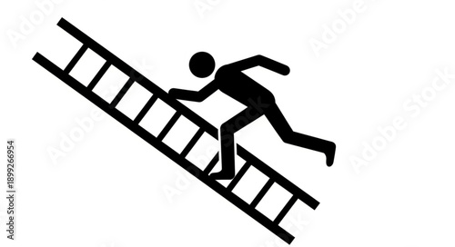 Silhouette of a person climbing a ladder upwards.