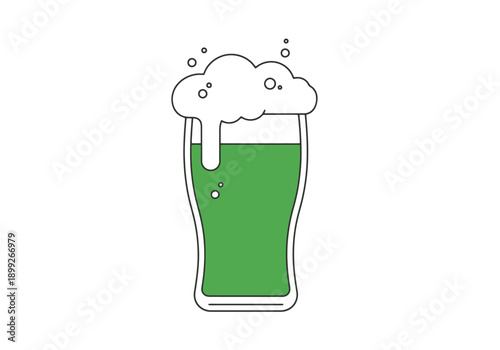 Refreshing Green Beverage With Creamy Foam And Bubbles In A Tall Glass For Celebrations And Festive Occasions On White Background