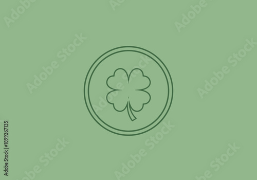 Four Leaf Clover Symbol Inside Circle Outline Green Background Good Luck Concept Simple Minimalist Design Element