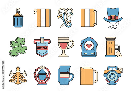 Collection Of Flat Design Icons Representing Food Drink And Cultural Symbols For Festive Occasions And Celebrations