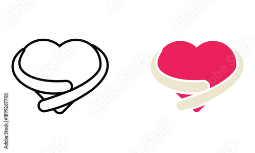 Heart with comforting arms, an emblem of love, care, and emotional support