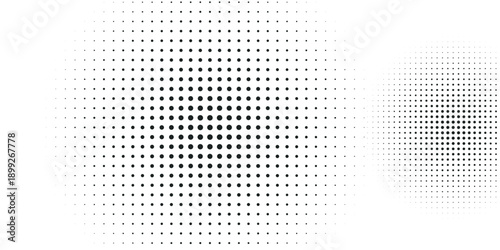 Set of halftone dots gradient pattern texture isolated on white background. Straight dotted spots using halftone circle dot raster texture.
