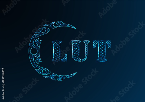 Low poly letter logo LUT design. LUT letter logo low poly vector design on blue color gradient background. LUT logo low poly design