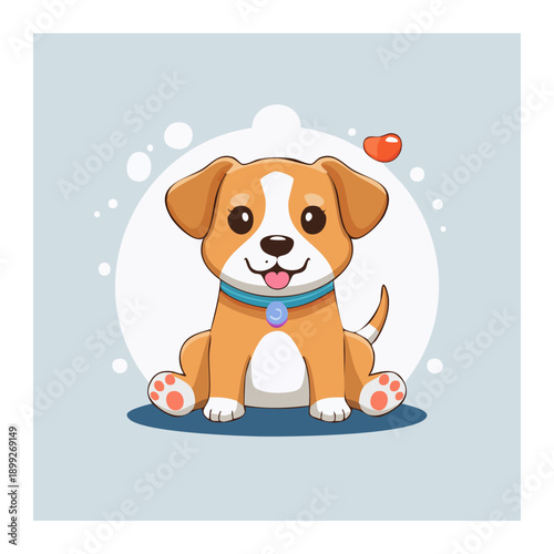 Happy Puppy: A charming cartoon puppy, radiating friendliness and joy, sits patiently, offering a touch of affection with a simple gesture.