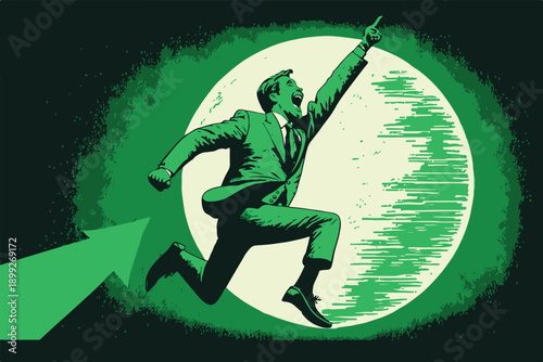 Vector illustration of a young man on a skateboard performing a jump against a black night sky and moon, capturing the fun of summer sports with a dark silhouette