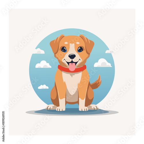 Happy Puppy's Playful Pose: A charming and animated depiction of a cheerful puppy, radiating joy with a bright expression and a friendly demeanor.
