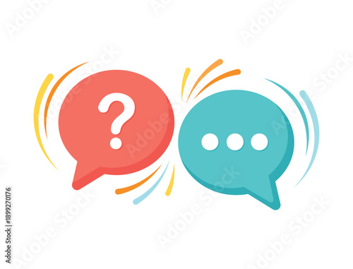 Two colorful speech bubbles with question mark and ellipsis vector illustration