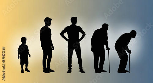 Silhouettes of humans showing the progression of age from child to elderly.
