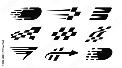 Collection of abstract speed lines and checkered flag symbols