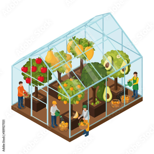 Greenhouse with People Growing Fresh Produce.