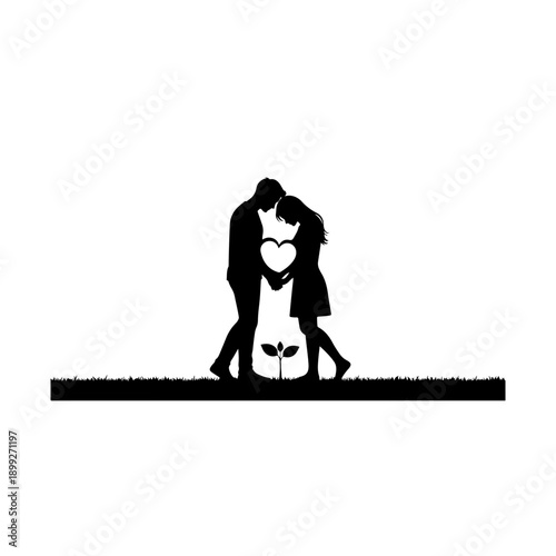 Love Couple Silhouette Inside Capsule Illustration