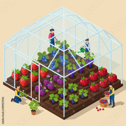 Greenhouse Farming with People and Crops.