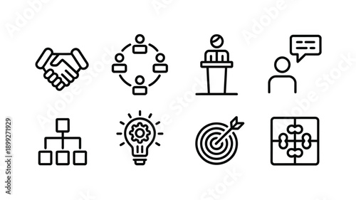Business icons depicting collaboration strategy and innovative concepts