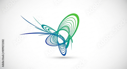 A colorful abstract vector graphic design featuring swirling lines in blue and green hues