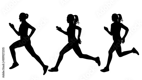 Silhouette sequence of a female runner jogging. Vector illustration isolated on white background.
