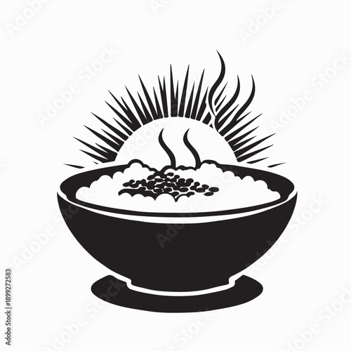 Hot Rice Bowl Logo Vector. Rice bowl oriental food logo design.