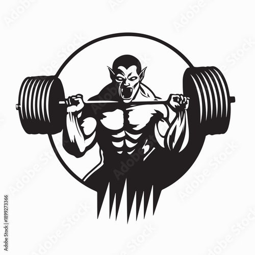 Devil Satan Weight Lifter Body Builder Logo Vector Isolated on White Background