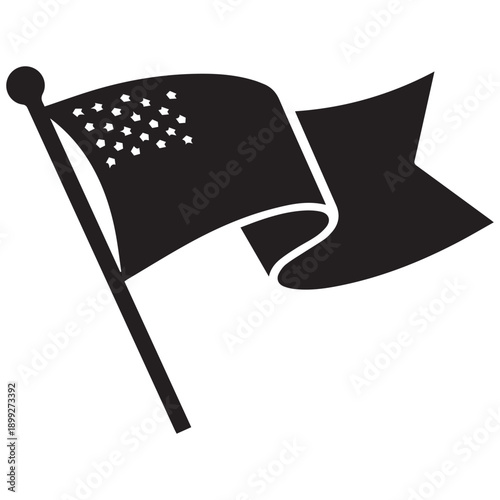 Black and white flag waving, patriotic symbol silhouette