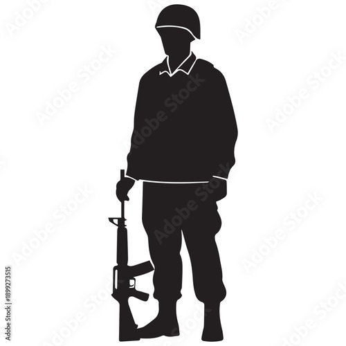 Silhouette of a soldier standing with a rifle, military illustration