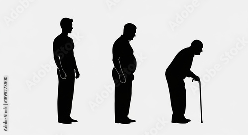 Silhouettes of men showing stages of aging from young to old.