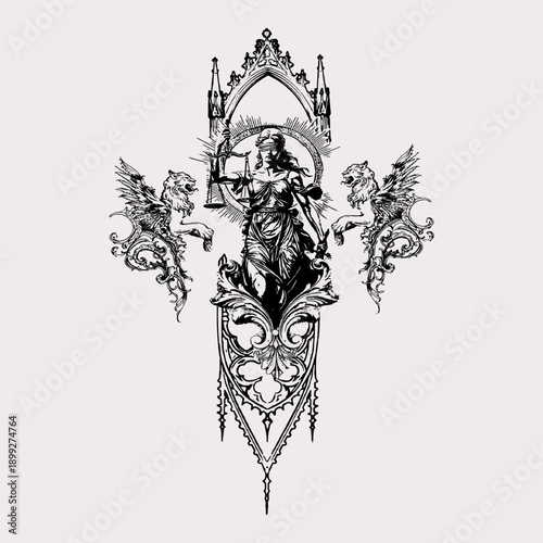 Lady Justice with Gryphons