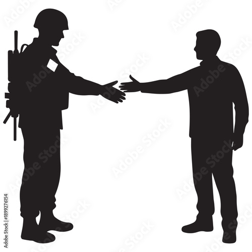 Soldier Shaking Hands with Civilian Silhouette, Welcome Home