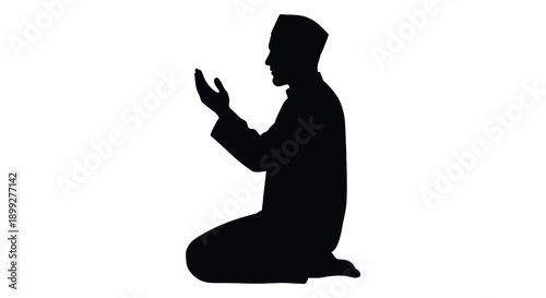 A kneeling man in prayer depicted as a black silhouette