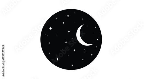Night sky with crescent moon and stars a simple silhouette