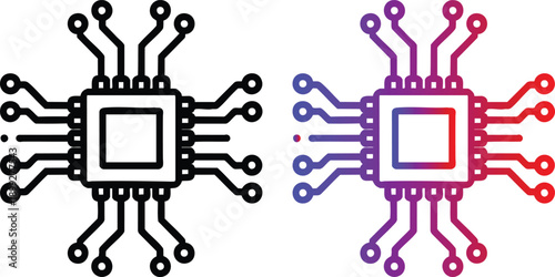 Monochrome and Gradient CPU Microchip Icons, Stylized Computer Processor Graphics with Circuit Pathways, Minimalist Central Processing Unit (CPU) Vector Set, vector, illustration, silhouette.