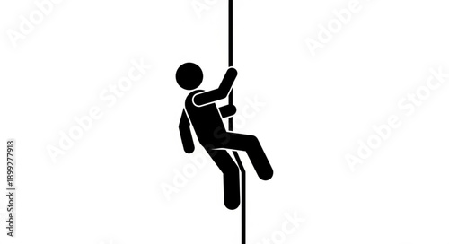 Stick figure climbing a vertical pole silhouette.