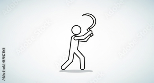 Stick figure holding a sickle tool.