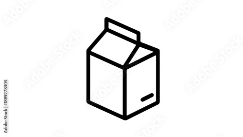 Minimalist black line icon of a carton of almond milk on white background for food and drink concepts