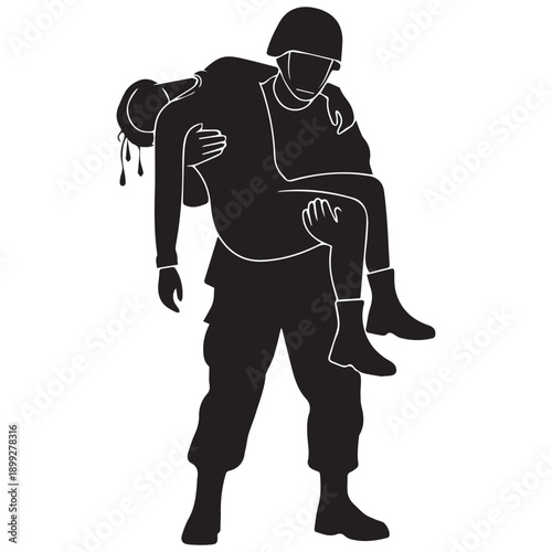 Soldier Carrying Fallen Comrade Silhouette
