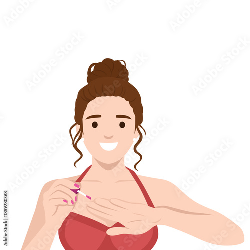 Woman Applying Nail Polish at Home. Flat vector illustration isolated on white background