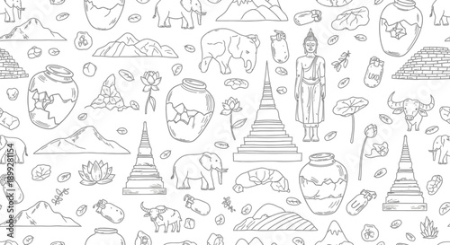 Elephants, Temples, and Jars in Graphic Design Illustration