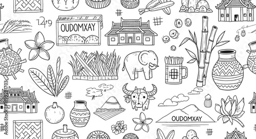 Cultural Illustrations of Nature, Architecture, and Food in a Creative Design