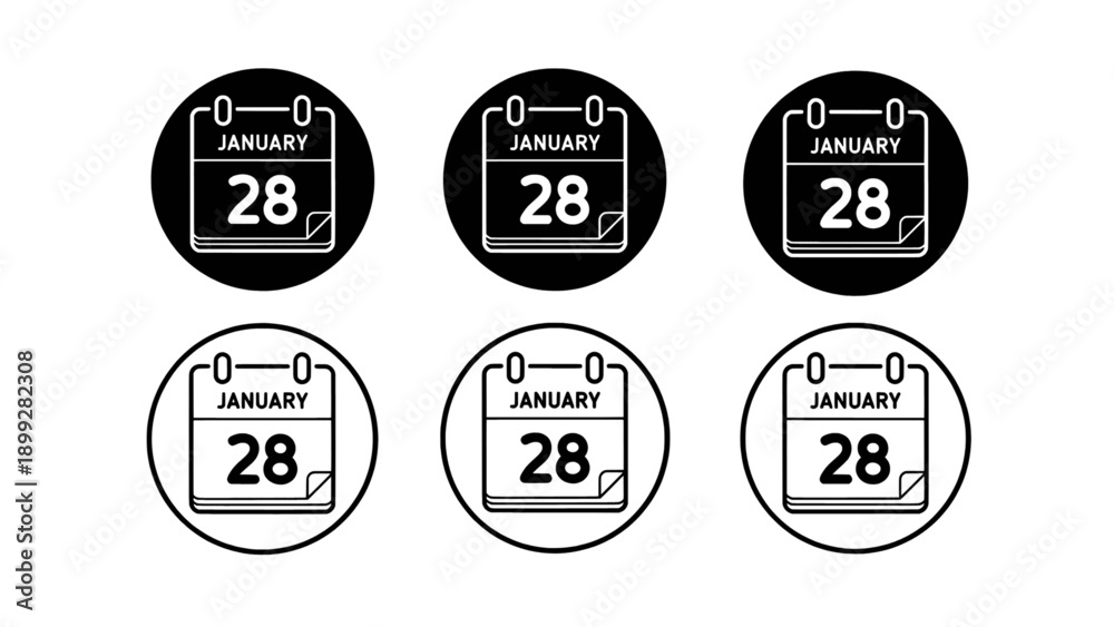 Fototapeta premium A clean calendar date icons set with round and flat styles for scheduling and planning.