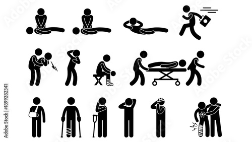 A silhouette pictogram set showing various human actions and activities.