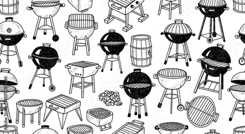 Various Barbecue Grills in a Fun Outdoor Setting