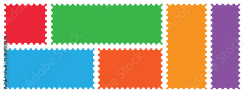 Collection Of  Blank postage stamp with blank paper design. Postage stamp frame and border. Zigzag edge and scallop edge. Vector rectangle shape frame with zigzag object for badge, sticker, photo. Vec