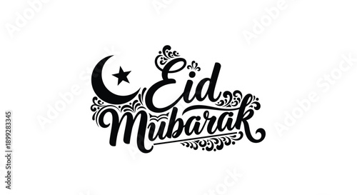 Elegant eid mubarak calligraphy with crescent moon a dark silhouette